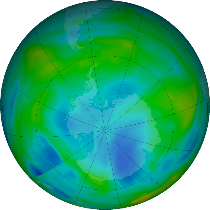 Antarctic ozone map for 04 July 2021